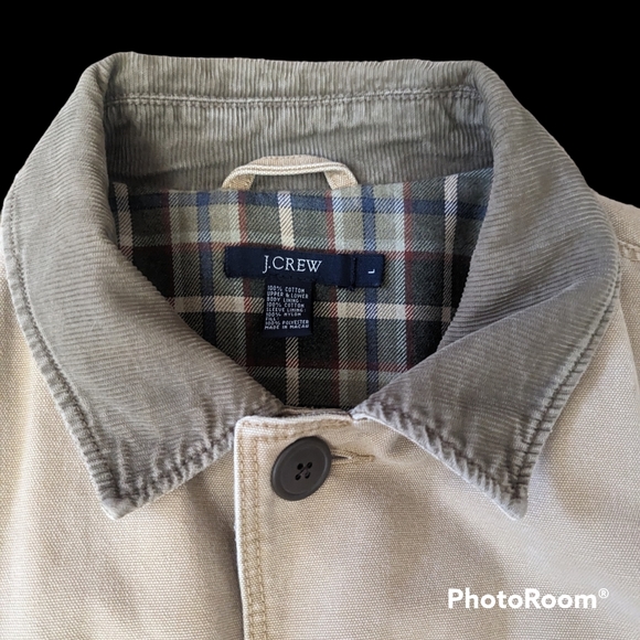 VTG J.Crew Heavy Duty Flannel Lined Tan Chore Barn Utility Coat Men's Large - Picture 5 of 13